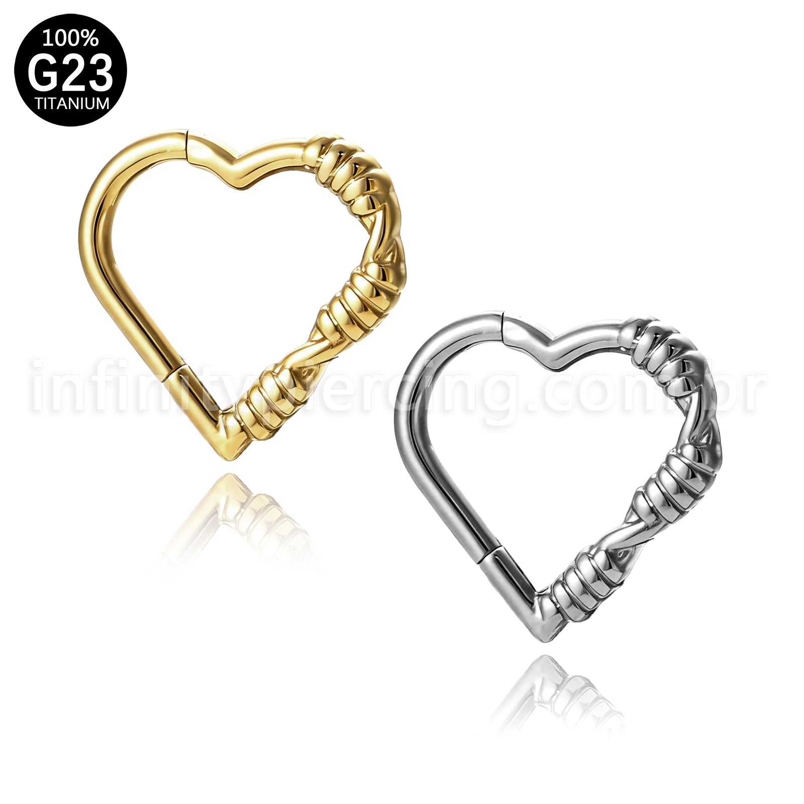 Piercing Argola Coração Titânio Com Detalhes Arame